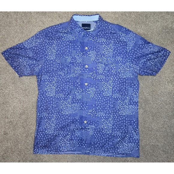 Tommy Bahama Other - Tommy Bahama Men's Blue Geometric Woven Short Sleeve Button-Up Shirt Pockets M